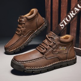 Men's Stitching Casual Ankle Boots, Breathable Slip-resistant Lace-up Walking Shoes For Outdoor, Spring Autumn And Winter