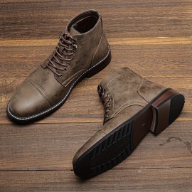 Men's Trendy Vintage Cap-toe Boots, Breathable High-top Lace-up Boots For Outdoor