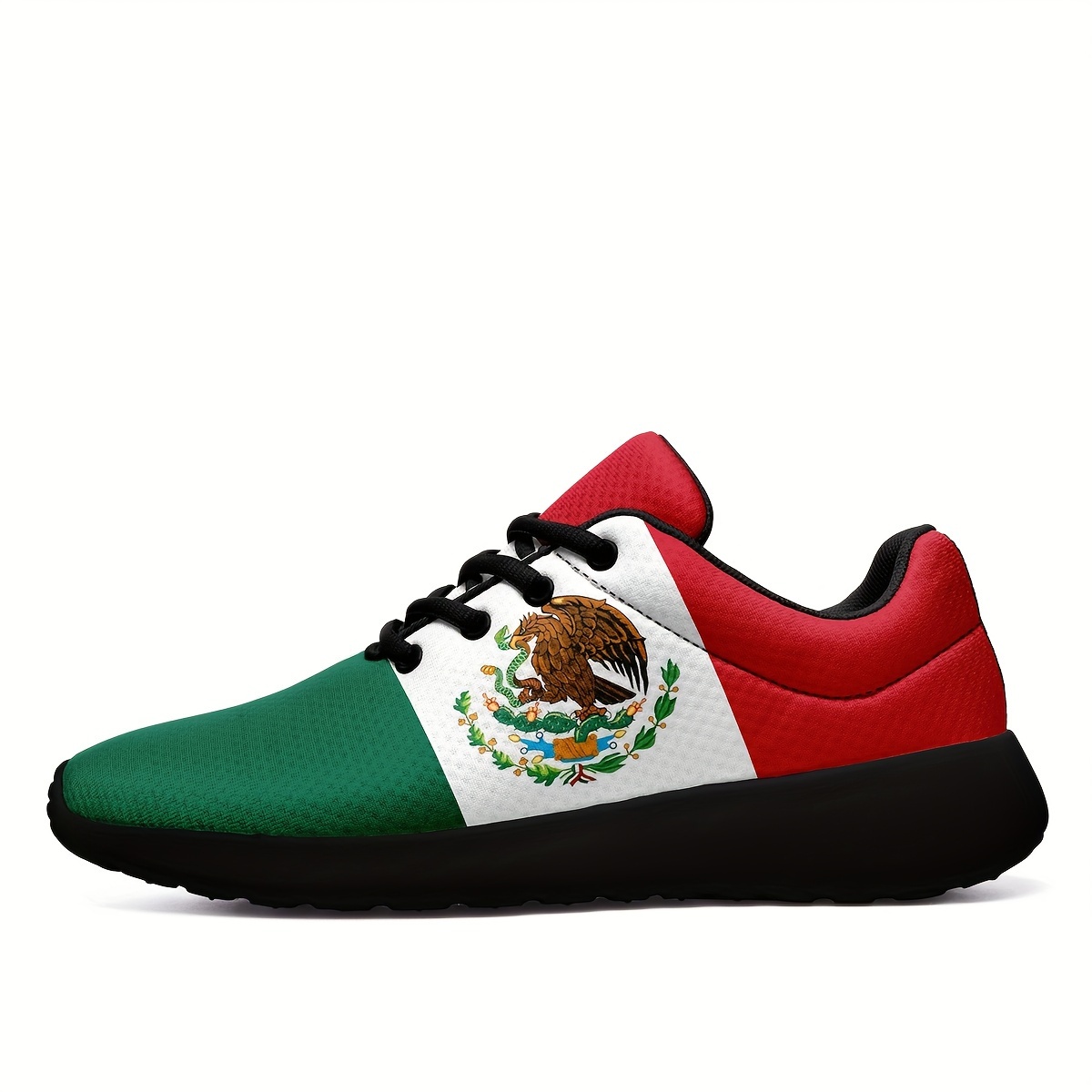 plus size mens trendy mexico national flag pattern sneakers comfy non slip casual soft sole lace up shoes for mens outdoor activities details 3