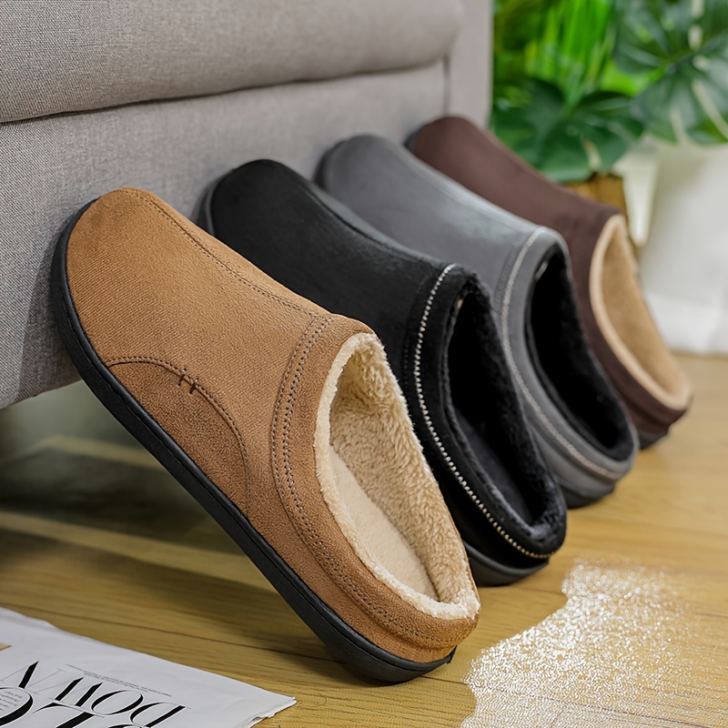 mens plus size soft plush cozy house slippers lightweight breathable anti skid slip on shoes with fuzzy lining and suede uppers for indoor walking autumn and winter details 0