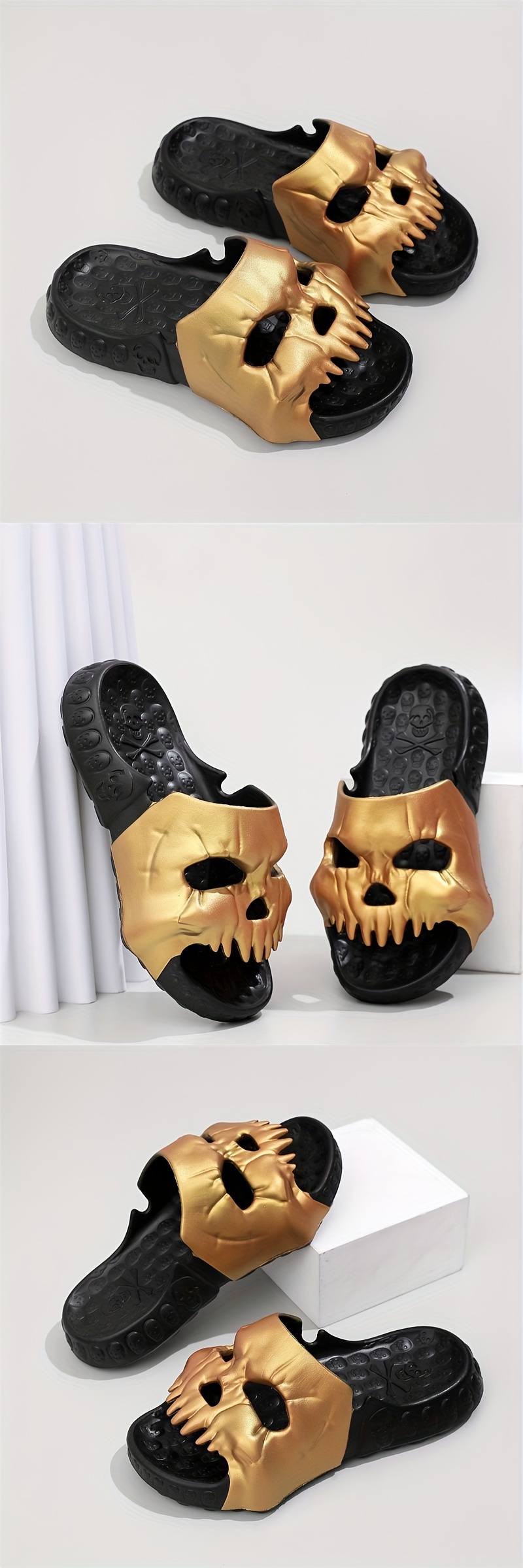 mens fashion skull graphic slides casual non slip slippers open toe shoes for indoor outdoor beach shower spring and summer details 2