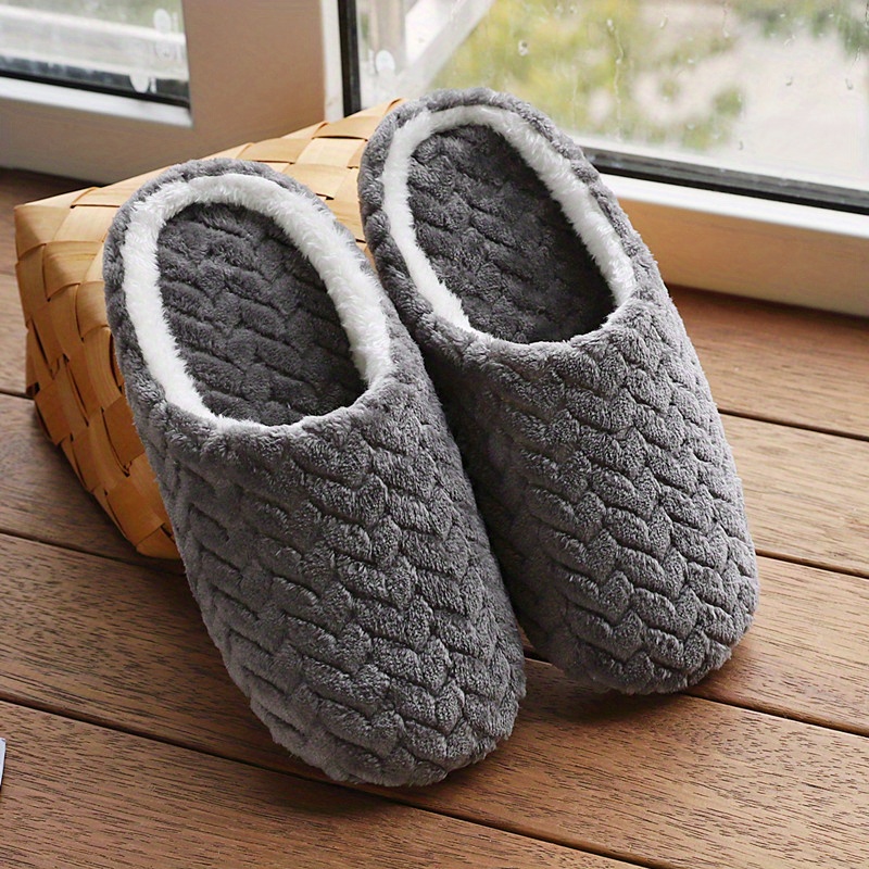 home slippers soft plush cozy house slippers anti skid slip on shoes indoor for men winter shoes details 1