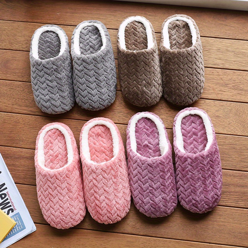 home slippers soft plush cozy house slippers anti skid slip on shoes indoor for men winter shoes details 9