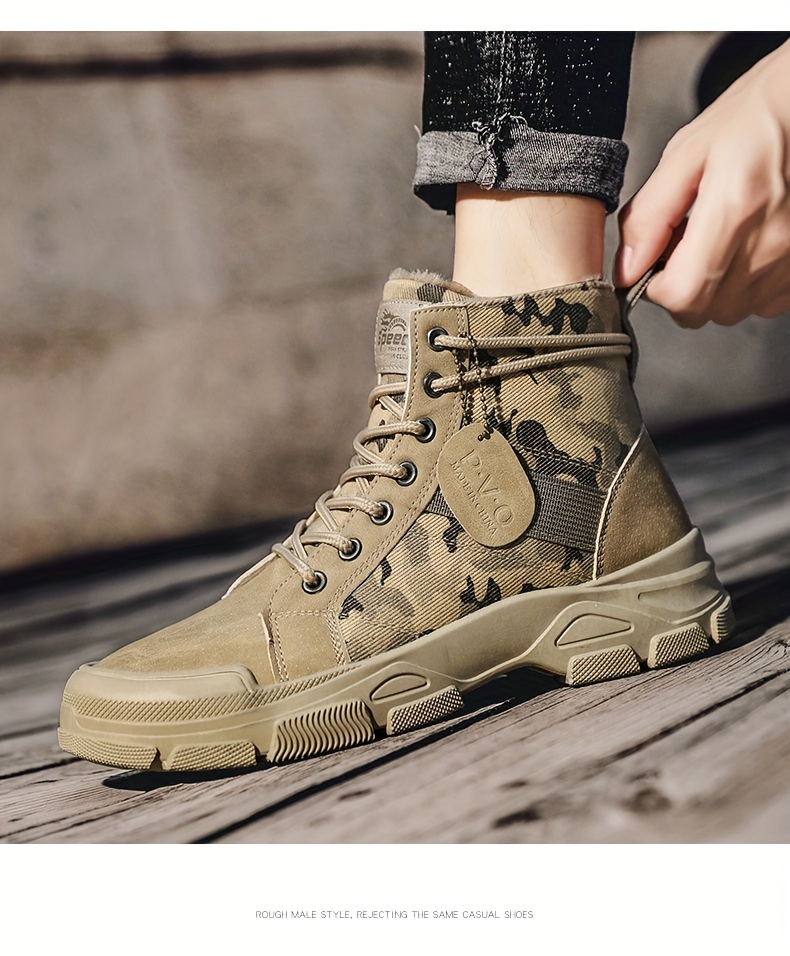 mens camouflage sturdy work boots lace up boots comfortable and breathable shoes details 3