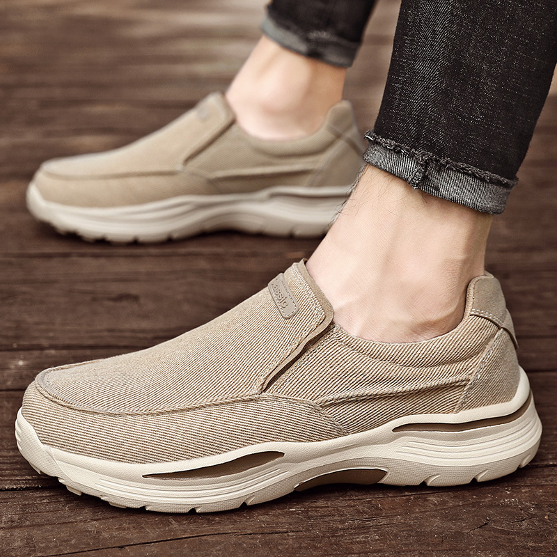 mens canvas breathable slip on loafer shoes walking sneakers details 1