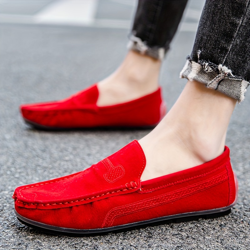 plus size mens solid suede loafers casual comfy slip on shoes flat shoes for mens outdoor footwear details 0