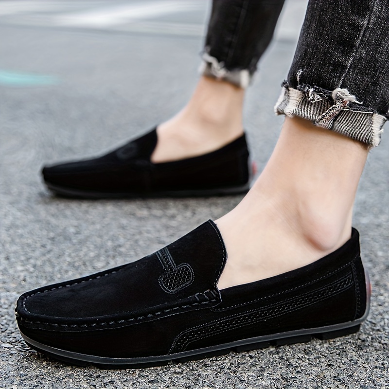 plus size mens solid suede loafers casual comfy slip on shoes flat shoes for mens outdoor footwear details 2