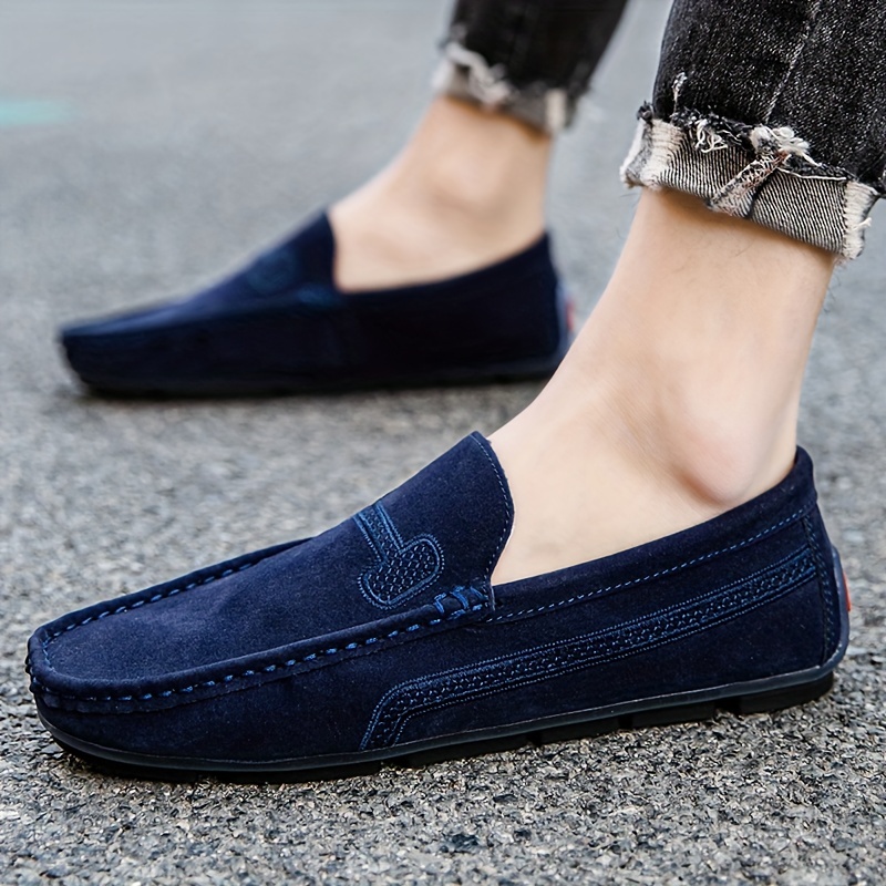 plus size mens solid suede loafers casual comfy slip on shoes flat shoes for mens outdoor footwear details 3